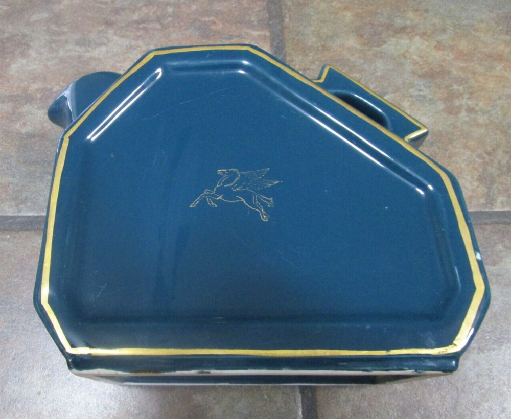 PITCHER W PEGASUS ~ VINTAGE ~ GEOMETRIC ~ TEAL & GOLD ~ UNKNOWN MAKER ~ EUC