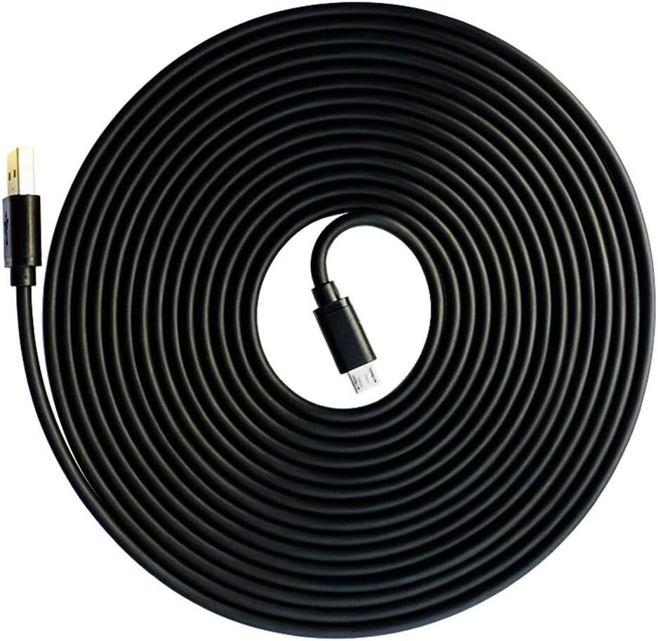 33Ft Micro USB Power Extension Cable for Security Cameras with Cable Clips