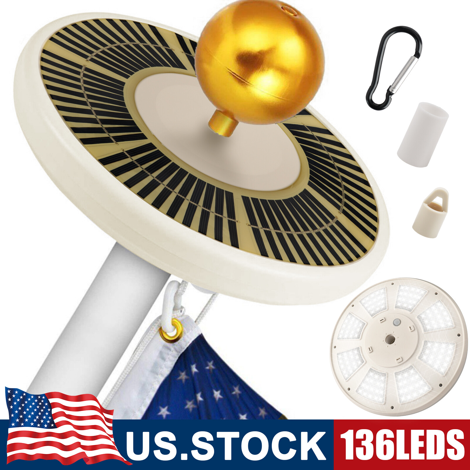 136 LED Solar Flag Pole Light New Super Bright Solar Powered Light Waterproof US