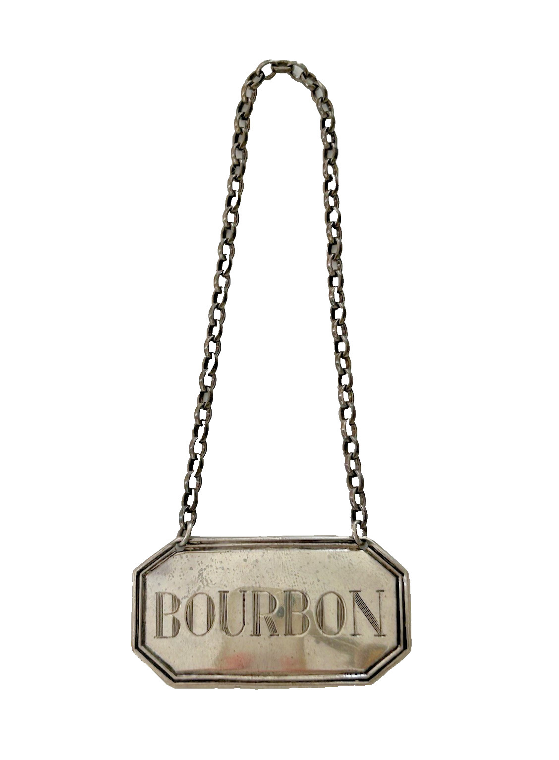 C.J. Vander English Sterling Silver Bourbon Decanter Label Bottle Hanging Tag