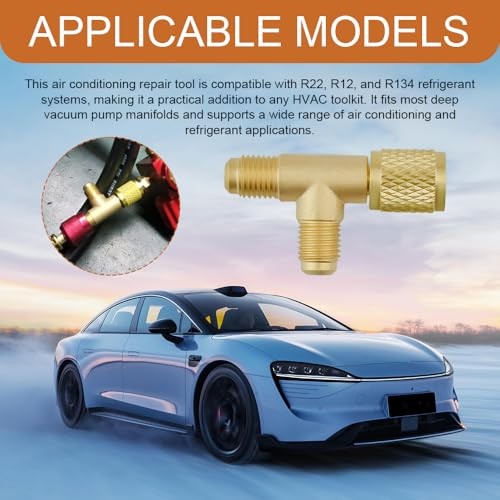2PCS 1/4in Valve Tee Adapter, HVAC Tools, Valves Core Tee Adapter Brass