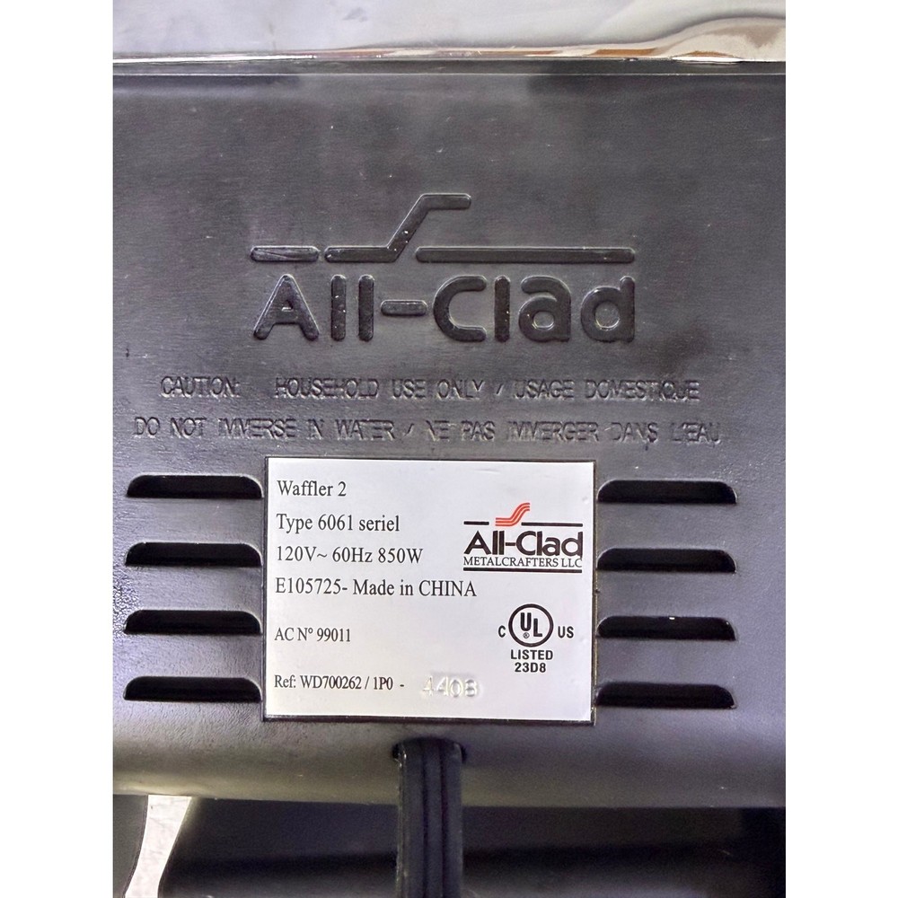 All-Clad Waffler 2 Square Belgian Waffle Maker Model 6061