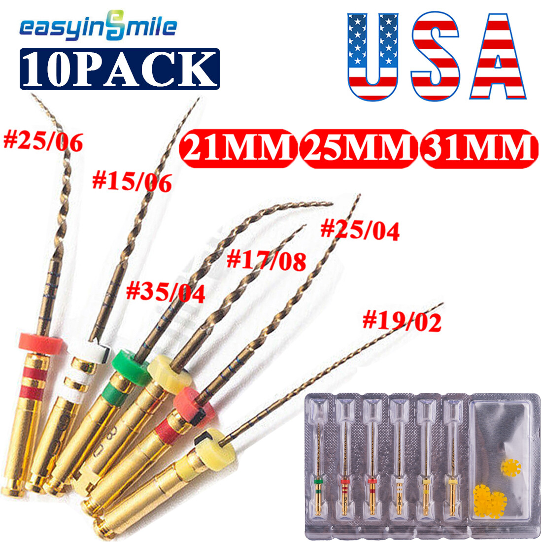 10Pk Dental Endo Rotary Files X3 Pro Gold endodontic engine NITI File 21/25/31MM