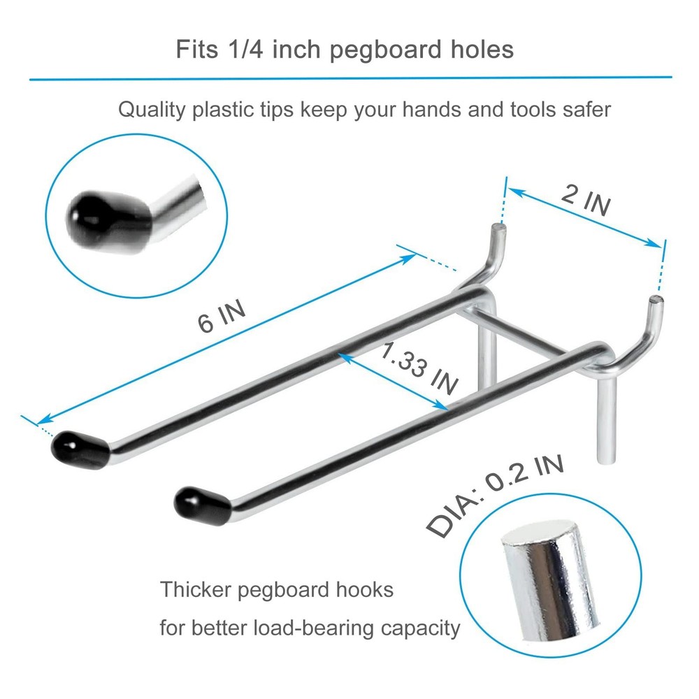 10 Pcs Pegboard Hooks, 6 Inch Peg Board Hooks, Pegboard Pegs Accessories with...