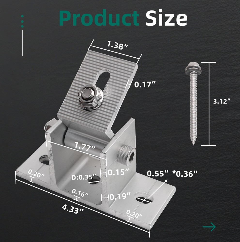 Riyhch 4 Pack Adjustable Solar Panel Tilt Mount Bracket Base, Silver