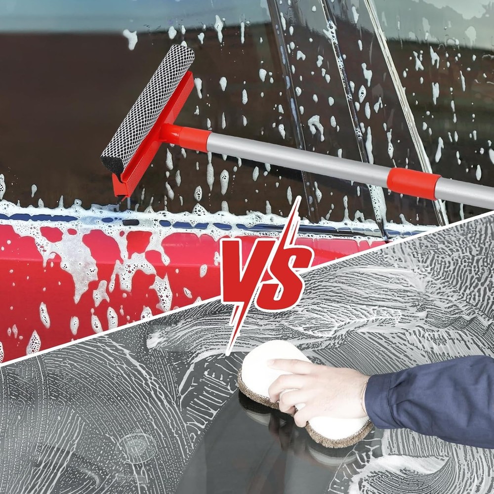 MAVRIZ Windshield Cleaner Tool 2 in 1 Car Window Squeegee with Red and Black