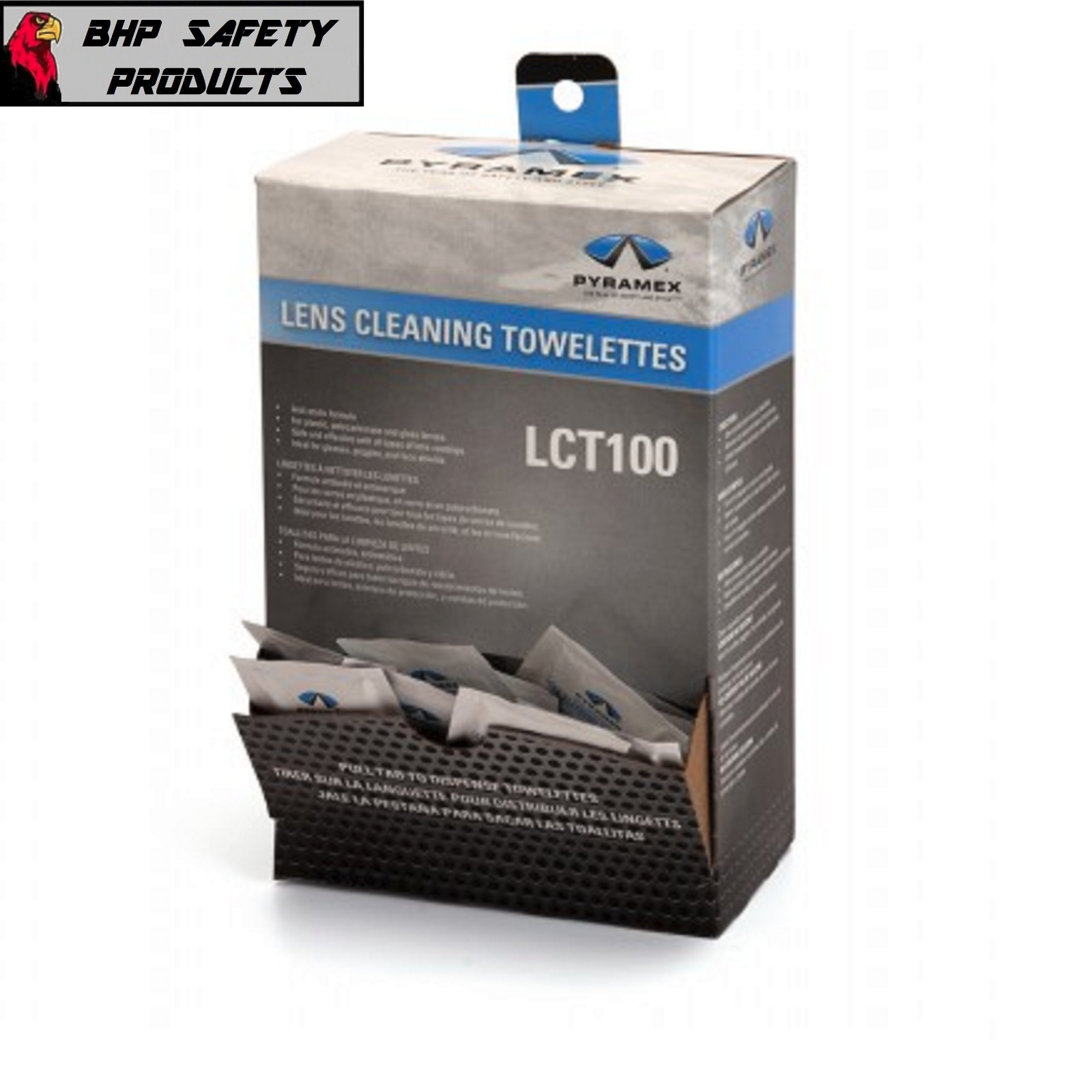 PYRAMEX LCT100 LENS CLEANING WIPES TOWELETTES, ANTI-STATIC (100 PER BOX)