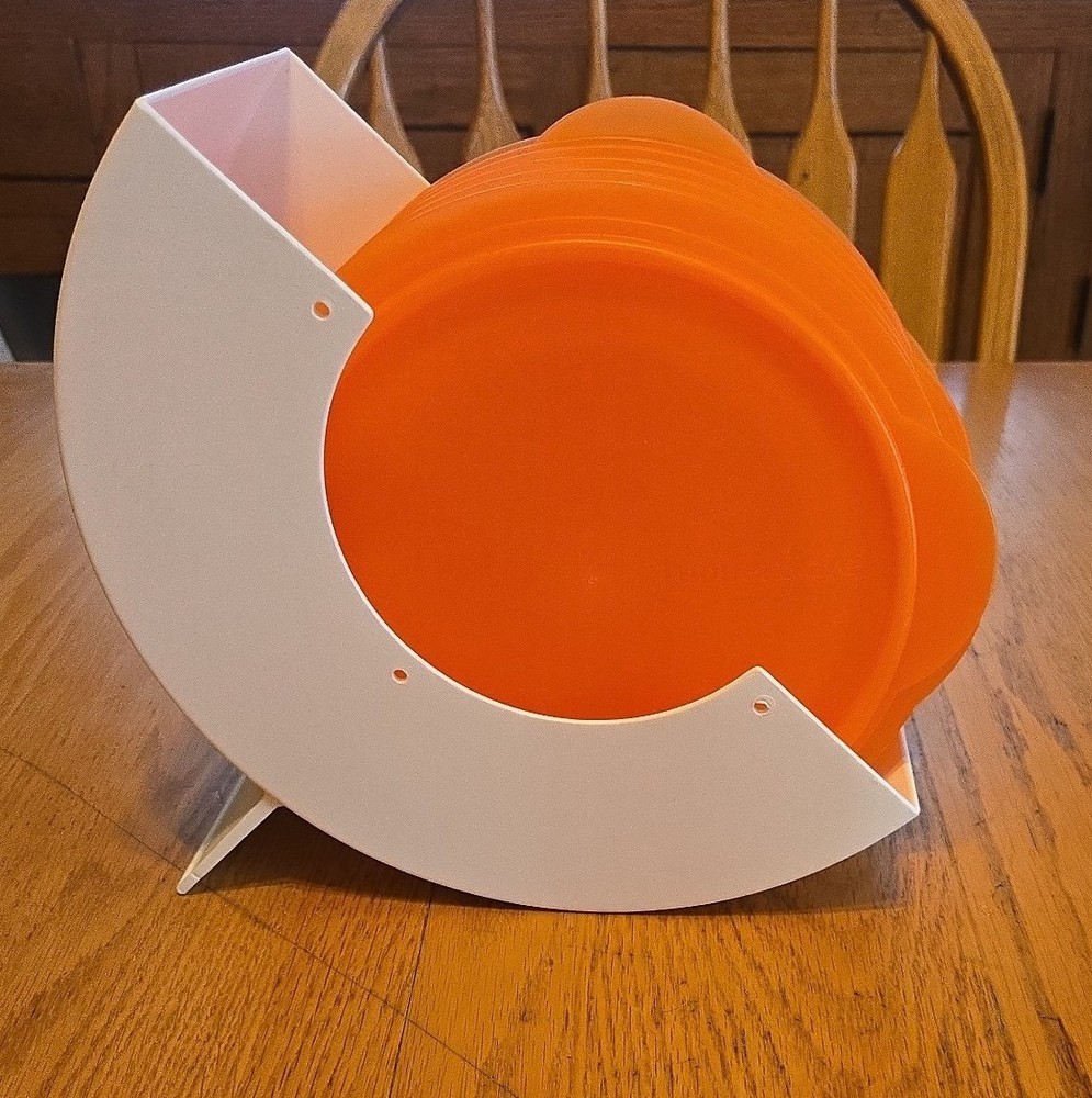Tupperware flat out 6 piece bowllid set with storage holder container orange