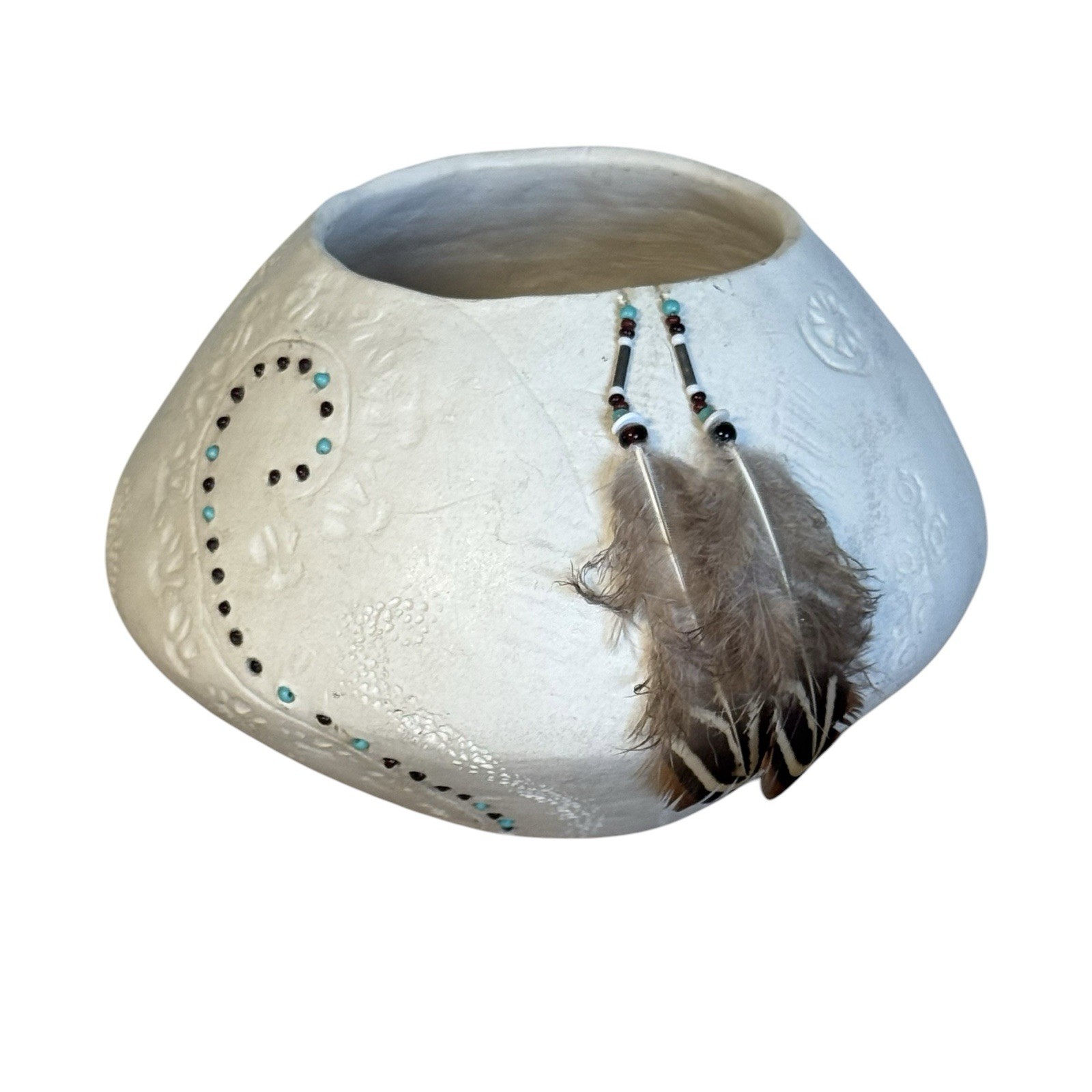 Navajo Vase Blomgren Art Piece Interior relief figurine Feathers Vintage