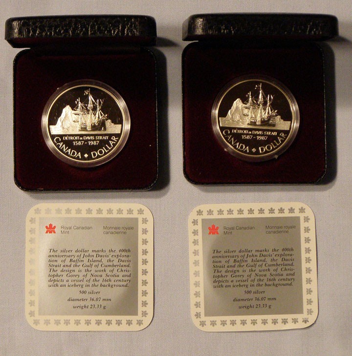 Two 1987 Canada Specimen Proof Silver Dollars, 0.749 Troy Oz (4E)