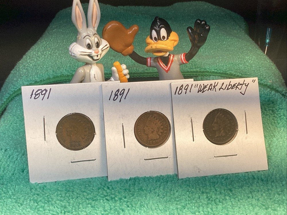 SIX 1891 INDIAN HEAD PENNIES