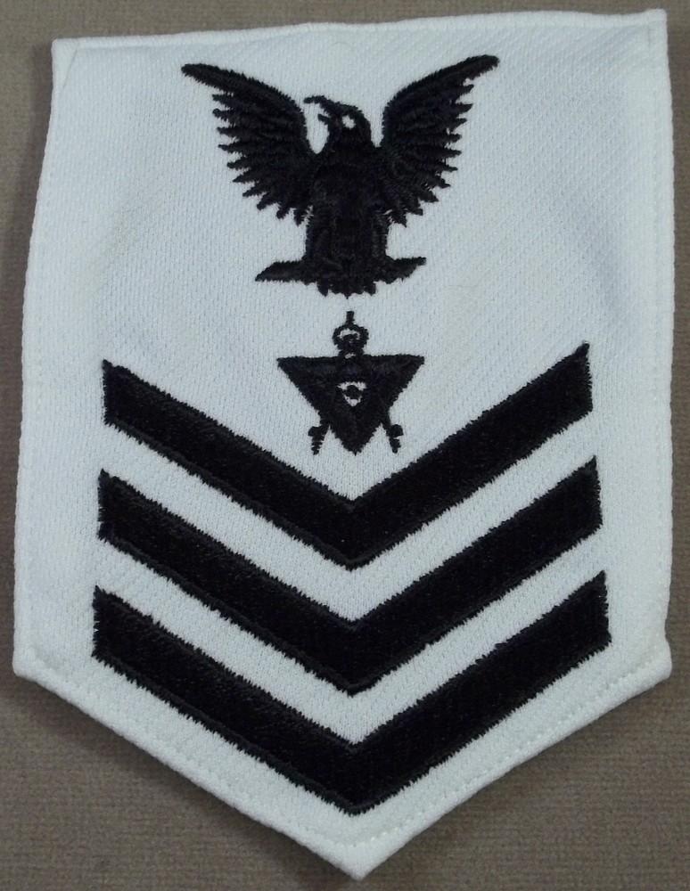 US Navy Petty Officer 1st Class Draftsman White Polyester Rate