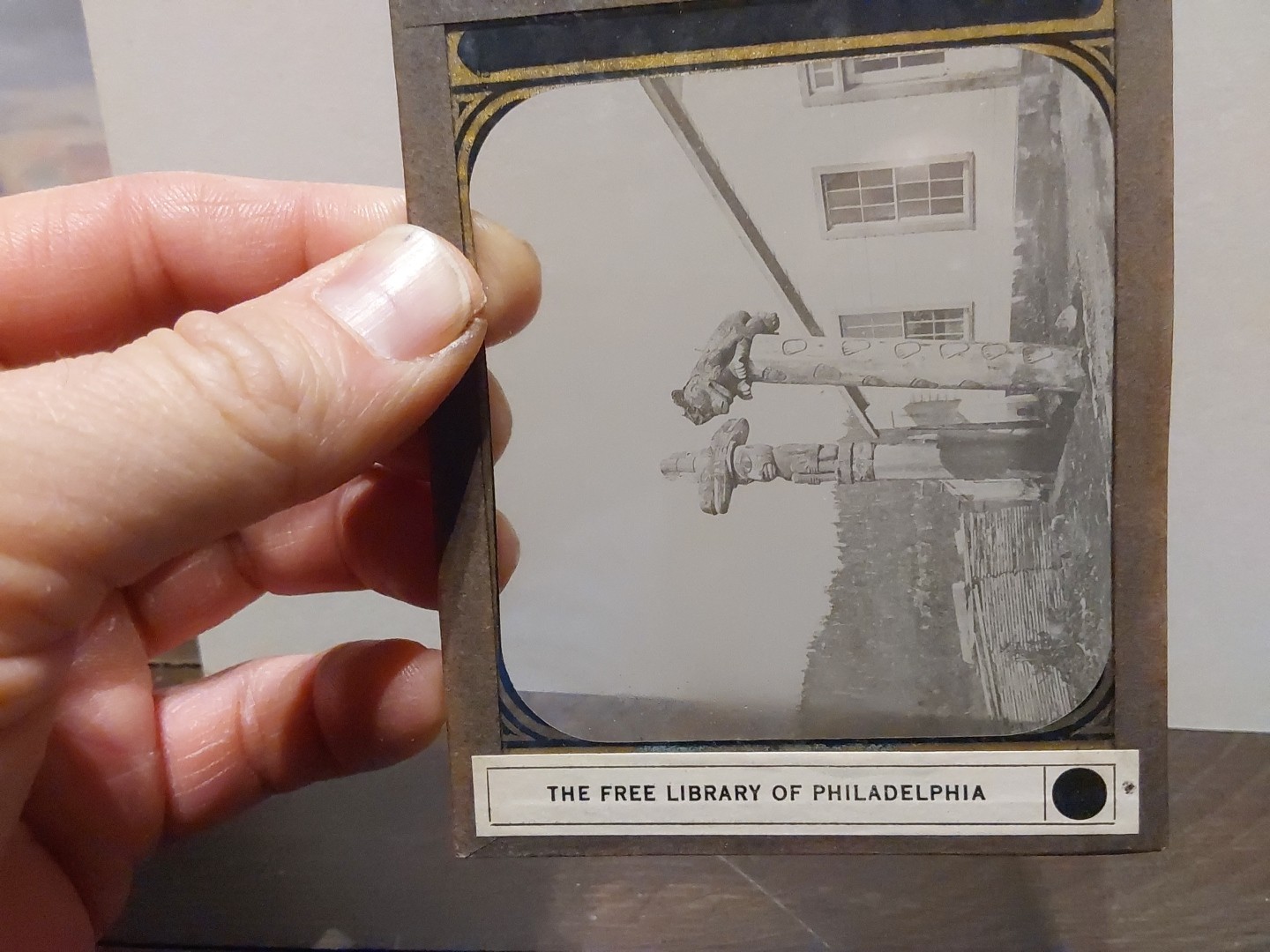 Alaska Indian School House Totem Poles Glass Magic Lantern Slide Native American