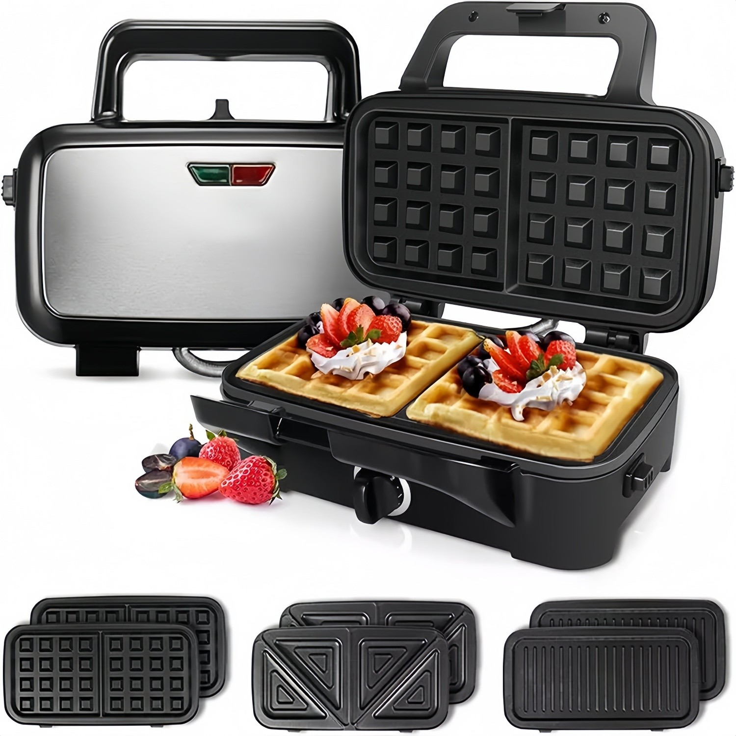 1Pack 3-In-1 Belgian Waffle Maker Machine Sandwich Iron Non-Stick Plate 1300W