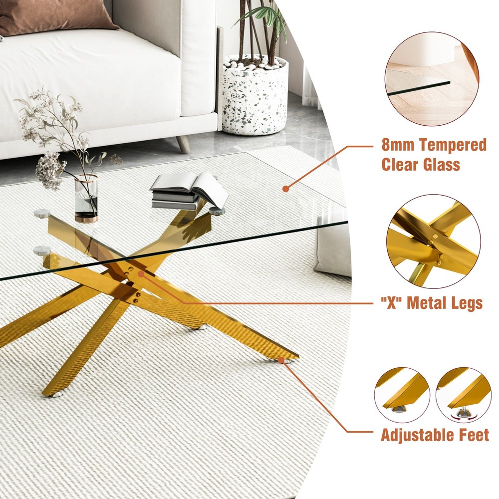39.4" Rectangular Clear Tempered Glass Coffee Table Living Cocktail Centre Table