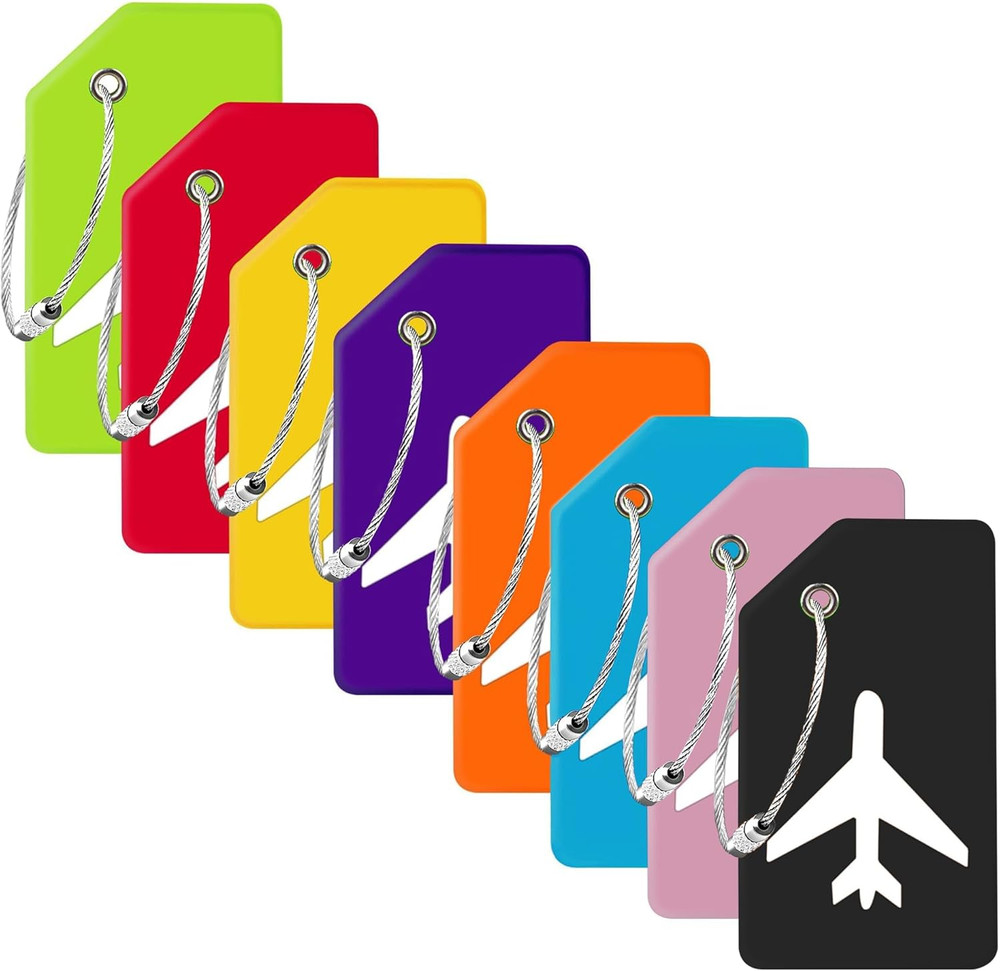 8 Pack Silicone Luggage Tag for Suitcases with Stainless Loop, TSA Approved, Pri
