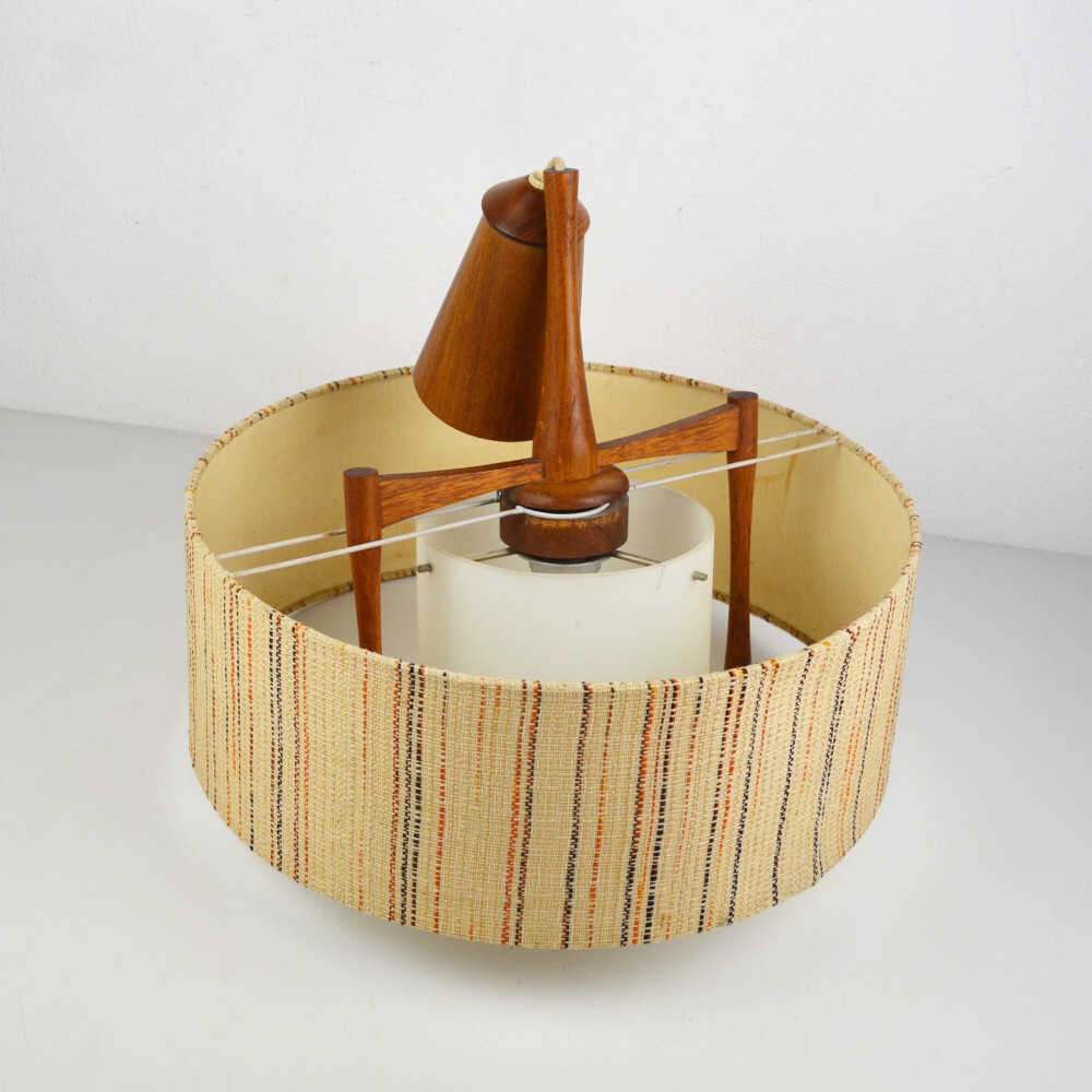 TEMDE Lights - Teak Ceiling Light - Vintage Ceiling Lamp Cable Pull Lampshade