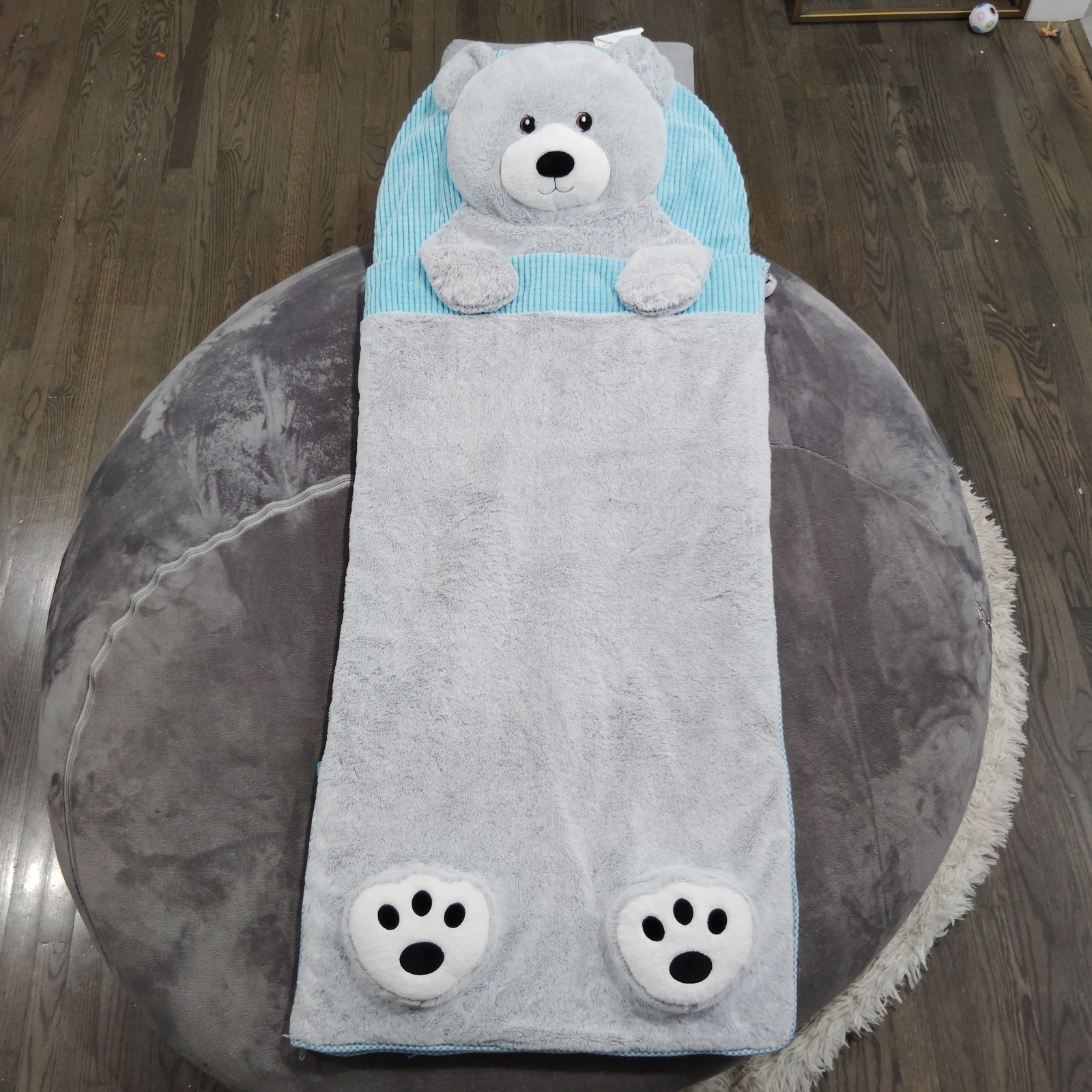 Hug Fun Costco Gray/Blue Plush Teddy Bear Full Zip Kids Sleeping Bag 66 x 28