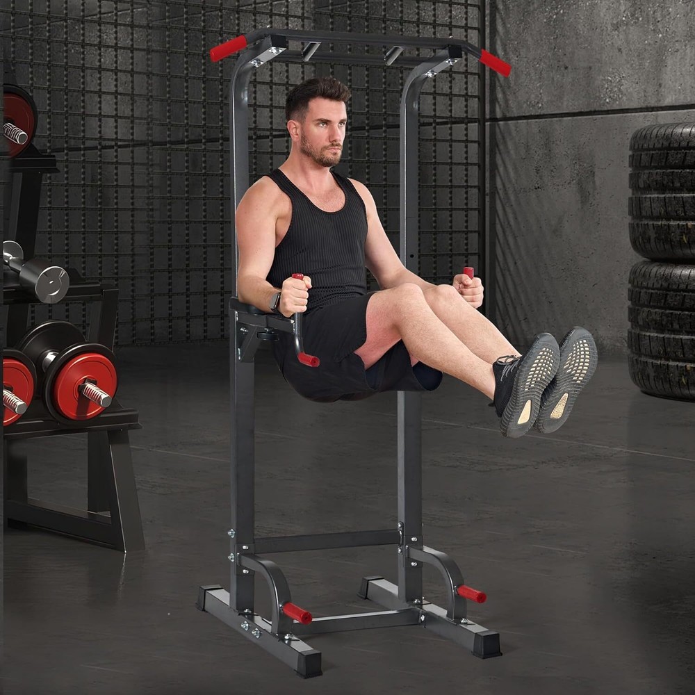 Power Tower Dip Station Pull Up Bar Workout Multi-Function Adjustable Height