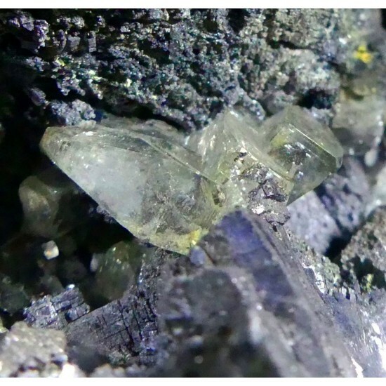 KB: NICE! FL. SW & LW LIGHT YELLOW/WHITE ANGLESITE CRYSTALS SOLID GALENA MATRIX