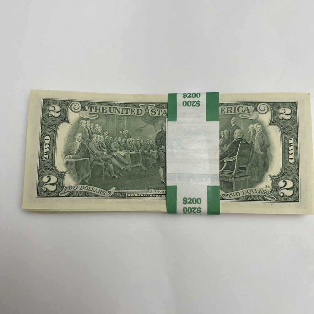 100 TWO DOLLAR BILLS - $2 UNCIRCULATED SEQUENTIAL STRAP-2017A GEM CU