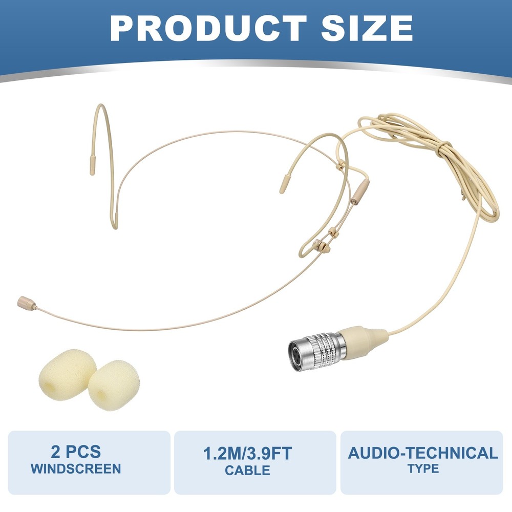 Ear Hook Microphone, Double Ear Headset with Audio Technical Type Plug, Beige