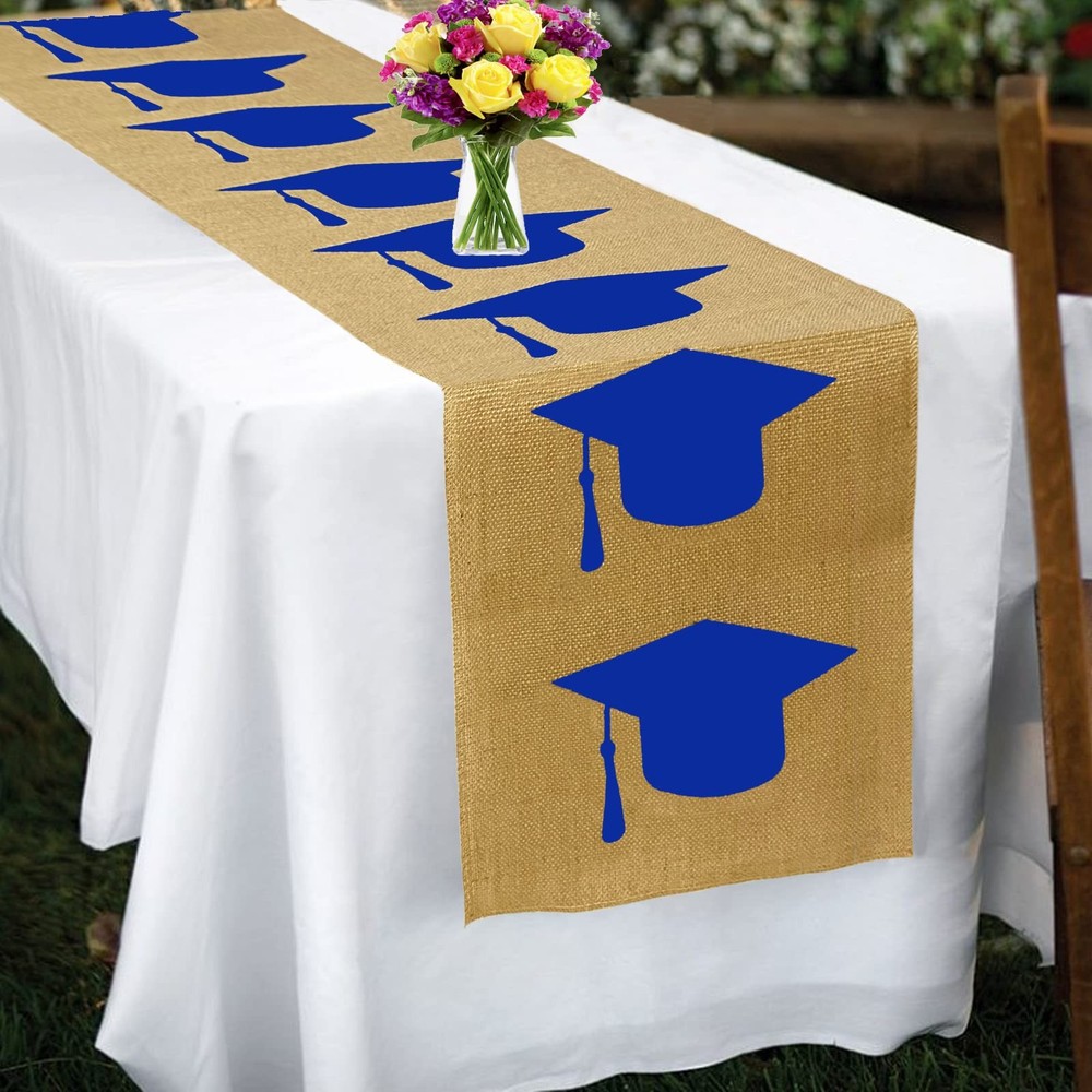 Burlap Graduation Table Runner 72 Inch - Rustic Decorations for Tabletop Cent