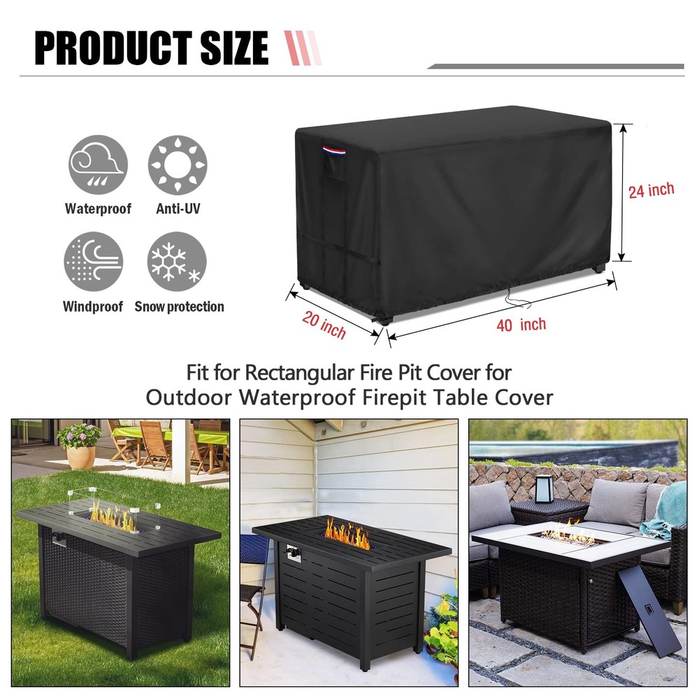 Fire Pit Cover Rectangular 40 Inch - Waterproof Outdoor Fire Table Cover Rect...