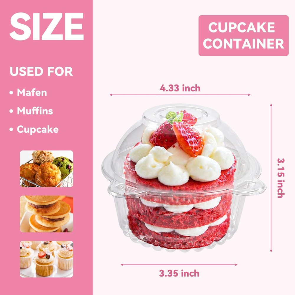 50 Pack Individual Cupcake Containers Plastic Cupcake Holders Deep Dome Cupcake