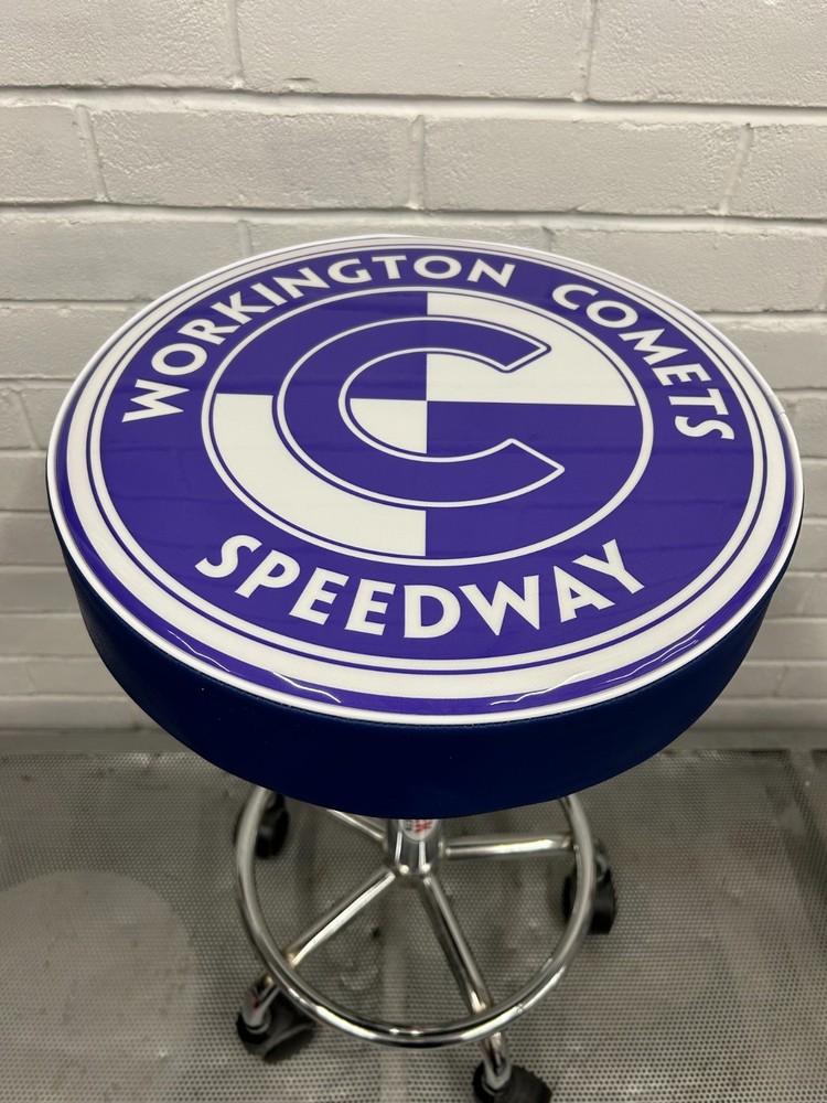 Workington Comets speedway workshop- / bar-stool swivel seat rolling