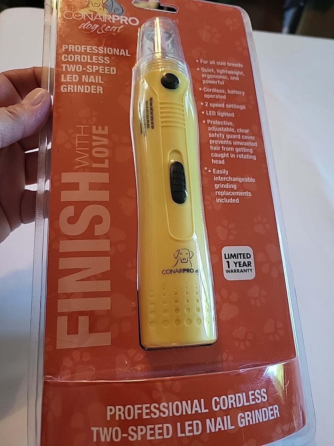 Conair PRO Dog & Cat Professional Cordless Two-Speed LED Nail Grinder ConAirPro