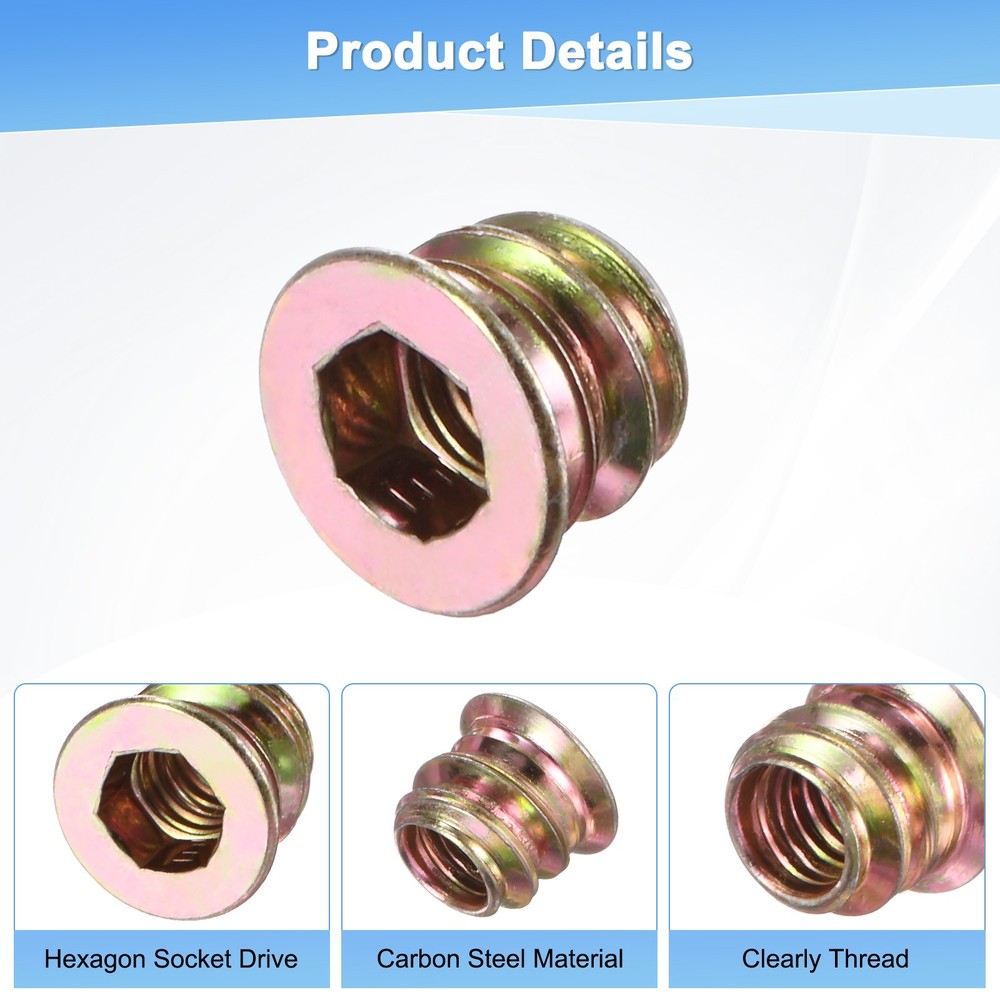 20-Pack Threaded Inserts for Wood, M5x8mm Threaded Insert Nuts [Gold Tone]