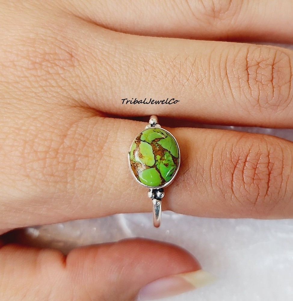 925 Sterling Silver Green Copper Turquoise Ring Handmade Gift Statement Ring