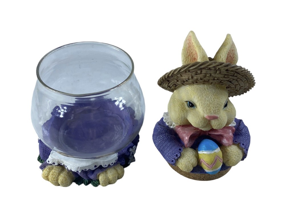 Easter Bunny Glass Jar W/ Easter Egg Approx 7 1/2” Tall