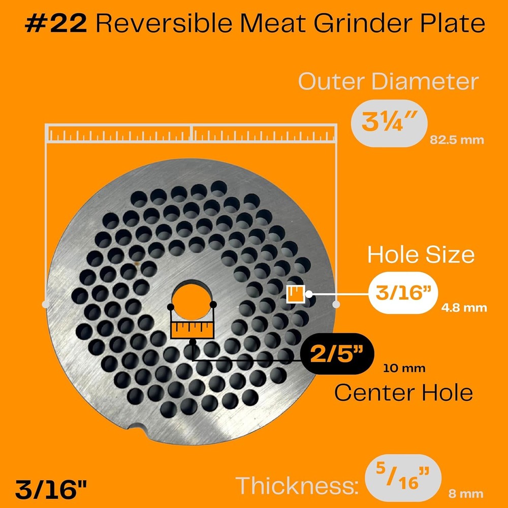 #22 Meat Grinder Plate. (#22 Reversible 3/16")