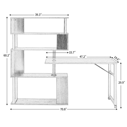 Office computer desk L-shaped corner 5-layer bookshelf is easy to install