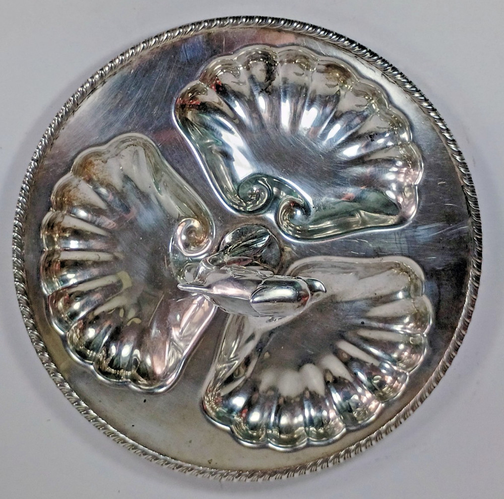 Vintage Canterbury Silverplate Tray Dolphin Motif Handle Three Sections 8 3/4"