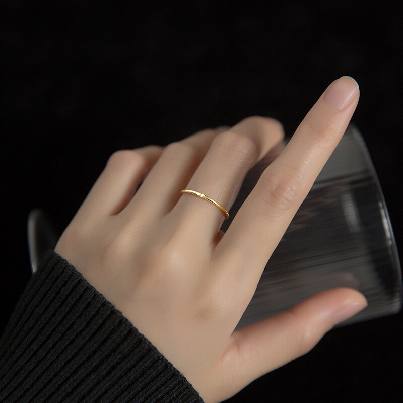 10K Solid Yellow Gold Stackable Ladies Ring With Natural Diamond Ring Size US5-7