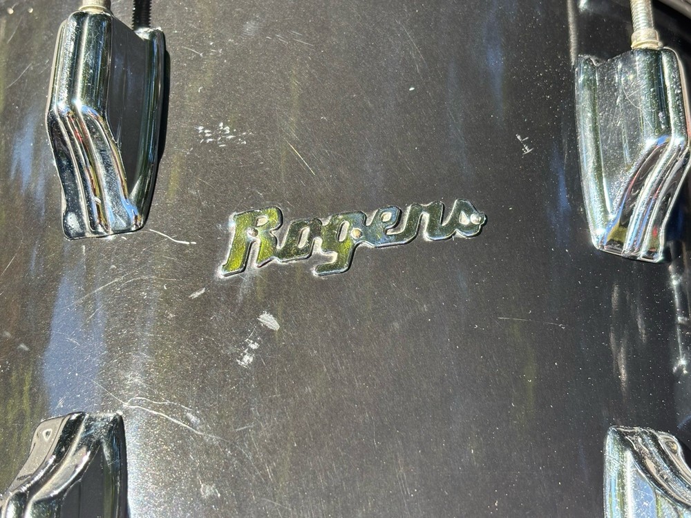14” Rogers Script Badge Rack Tom Drum VINTAGE 70s Black