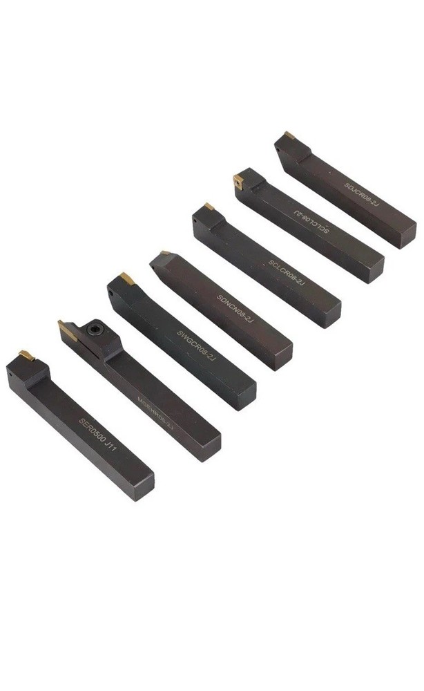 7PC Carbide Indexable Turning Tool 1/2" Lathe Tool Bit Set Thread Insert+Holder