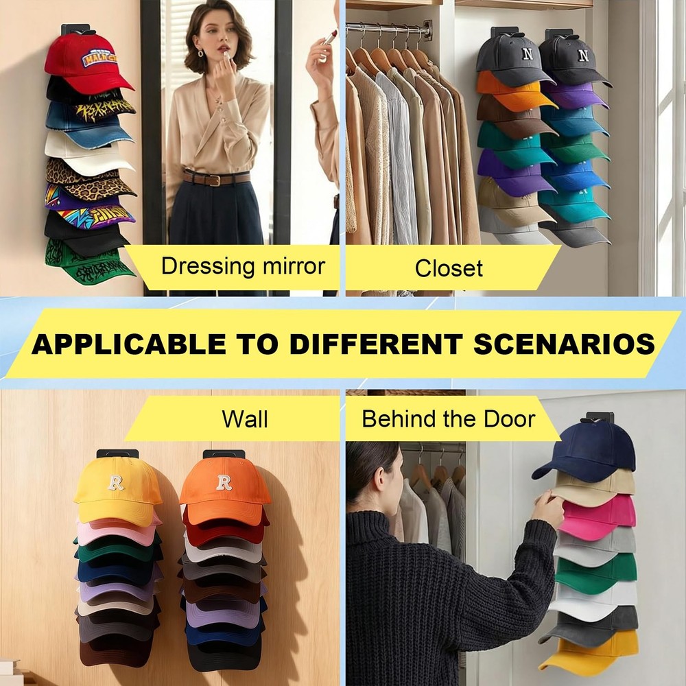 2 Pack MultiLayer Hat Organizer for Baseball Caps, Holds 16 Hats, Hat Hook fo...