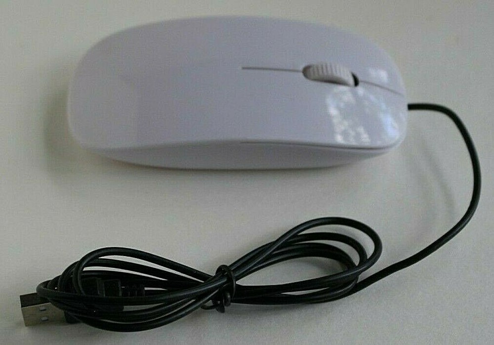 Computer Mouse USB Wired, Scroll Wheel, White, Red LED Light, For Laptop PC Mac