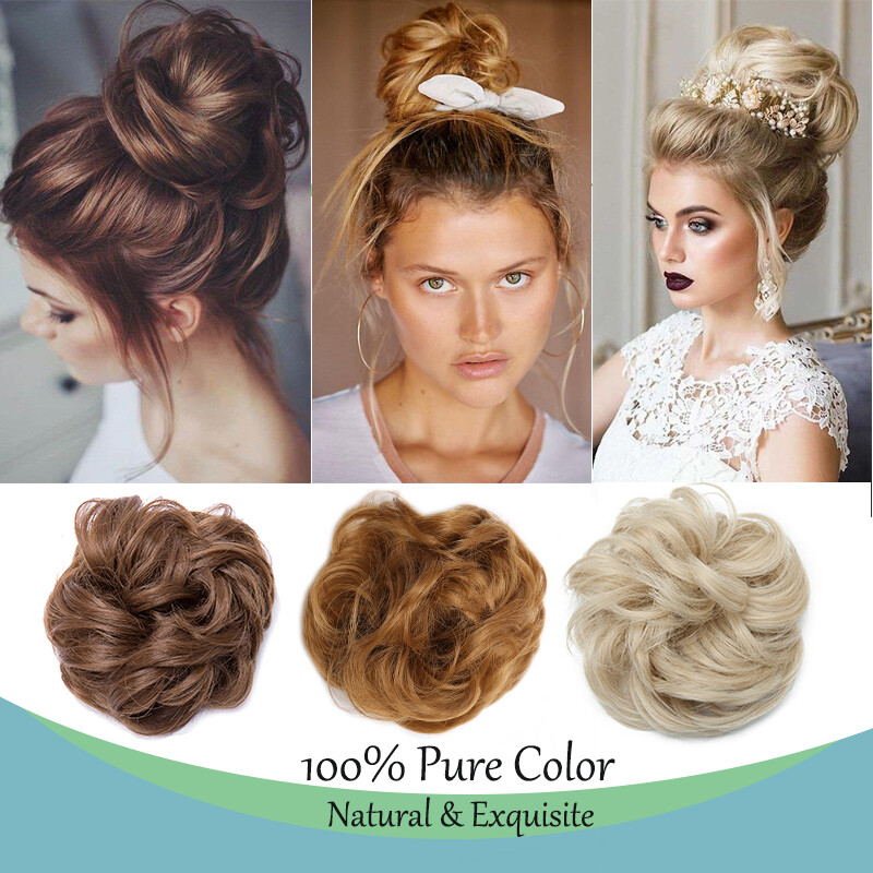 Real Soft Curly Messy Bun Hair Piece Scrunchie 100% Natural Hair Extensions US