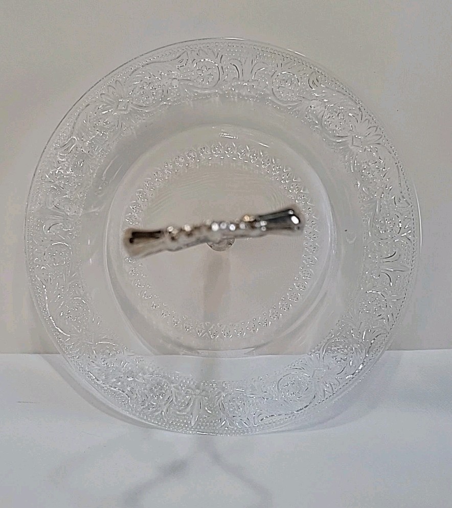 VTG Crystal Glass Appetizer Plate Silver Plated Handle Dessert Server 7" Tray