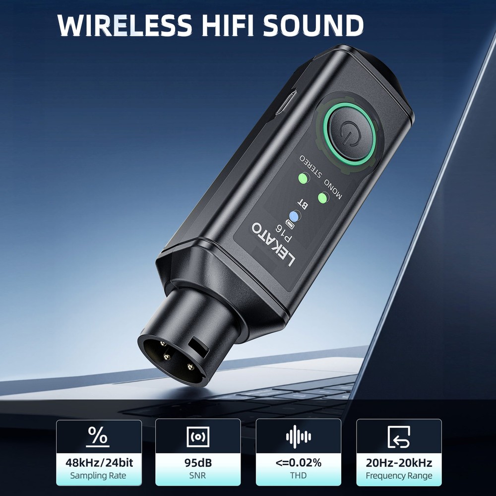 LEKATO XLR Wireless Bluetooth Receivers Wireless Adapter 2 Pack for Stereo