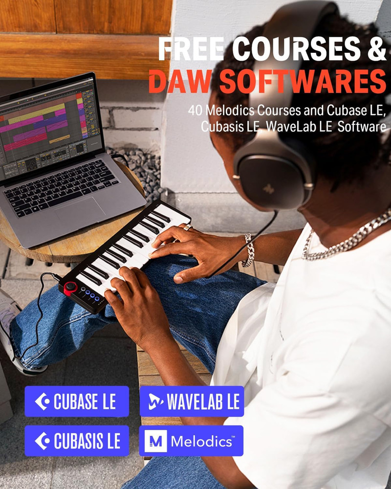 25 Key Mini MIDI Keyboard Controller USB C For Mac PC iOS DAW Music Gear Studio