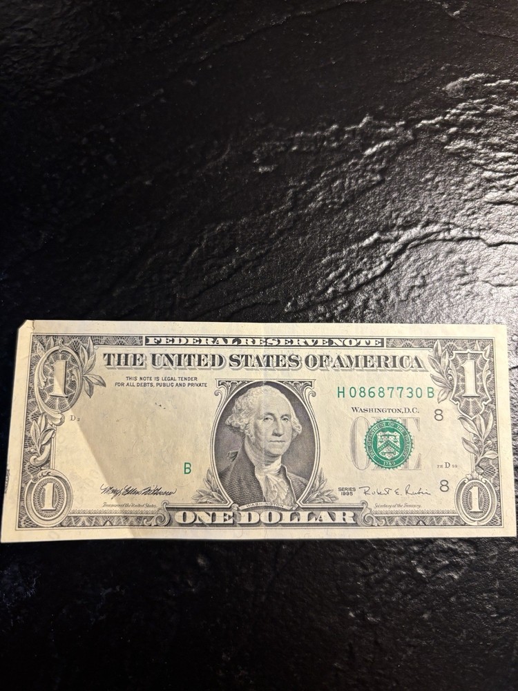 1995 $1 US Dollar Error Note Fold Over Misaligned Print H08687730B
