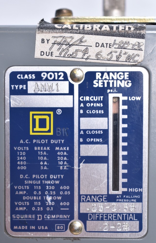 Square D Pressure Switch .25 - 2.5 Type AMW1