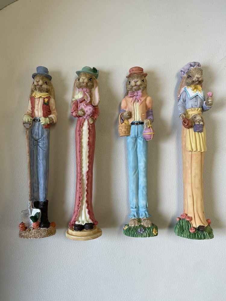 Set of 4 Easter Bunny Pencil Figurines 7”