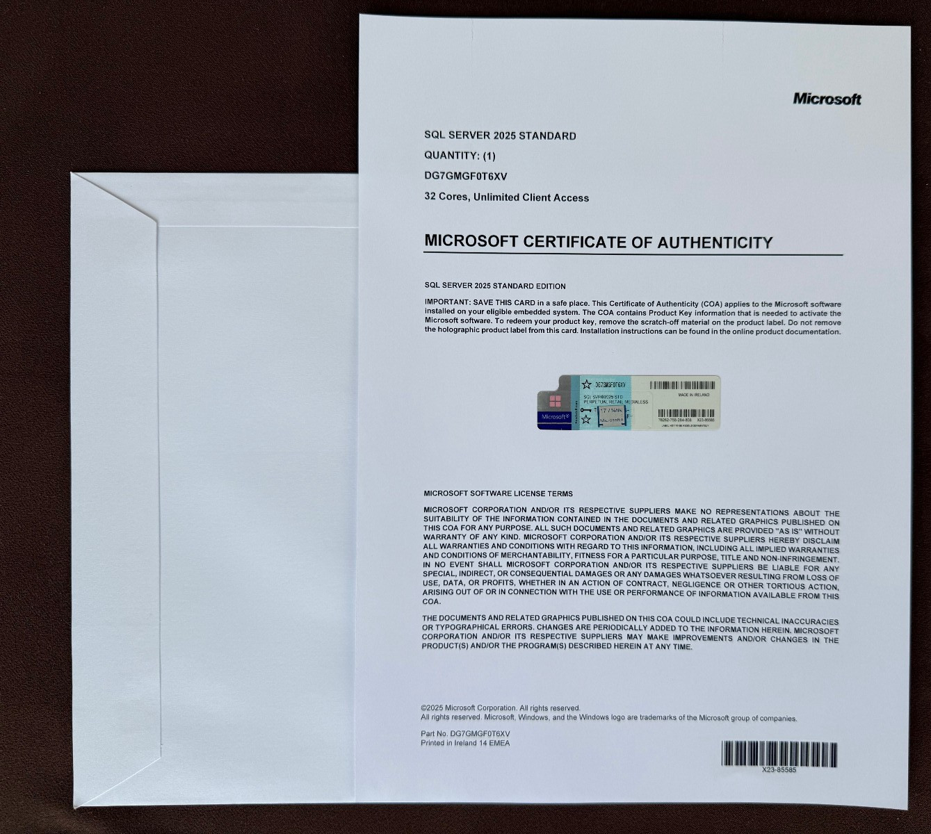 Microsoft SQL Server 2025 Standard 32 Core Unlimited User CALs CoA Authentic